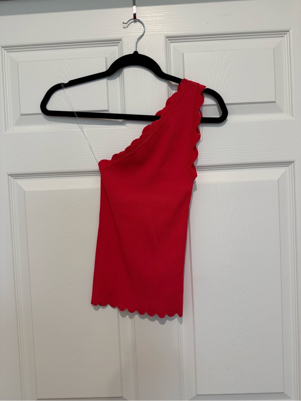 entro One-Shoulder Ribbed Tank Top - Light Red - Picture 3 of 9